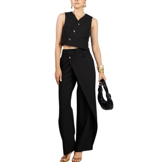 SET CHALECO Y PANTALON CORTE ASIMETRICO NEGRO