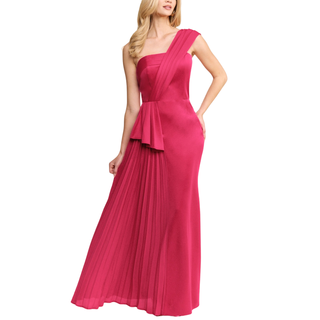 VESTIDO LARGO ROSA CON HOMBRO