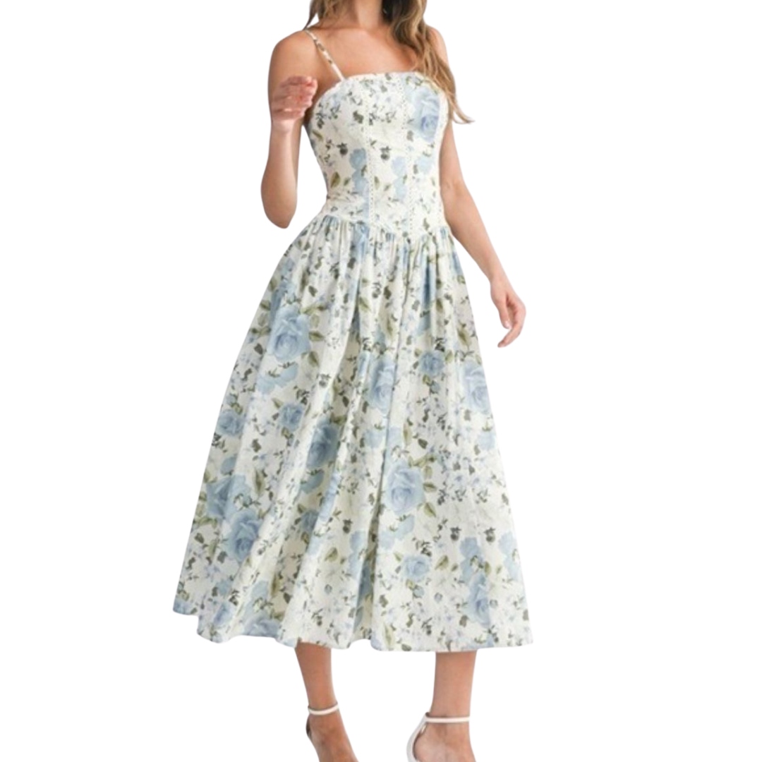VESTIDO MIDI BLUE FLOWERS