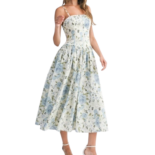 VESTIDO MIDI BLUE FLOWERS
