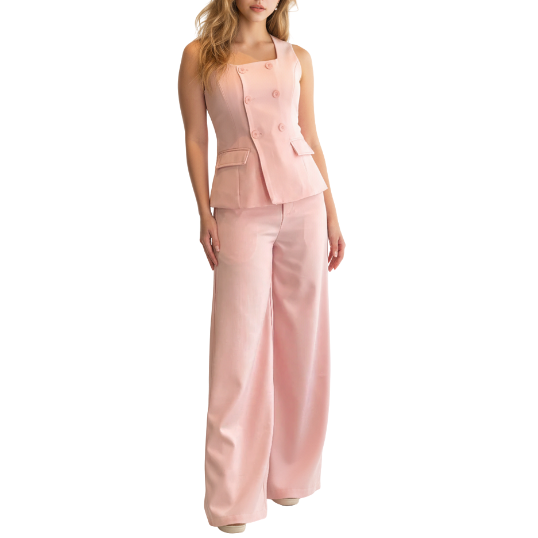 SET PANTALON Y CHALECO ROSA CLARO