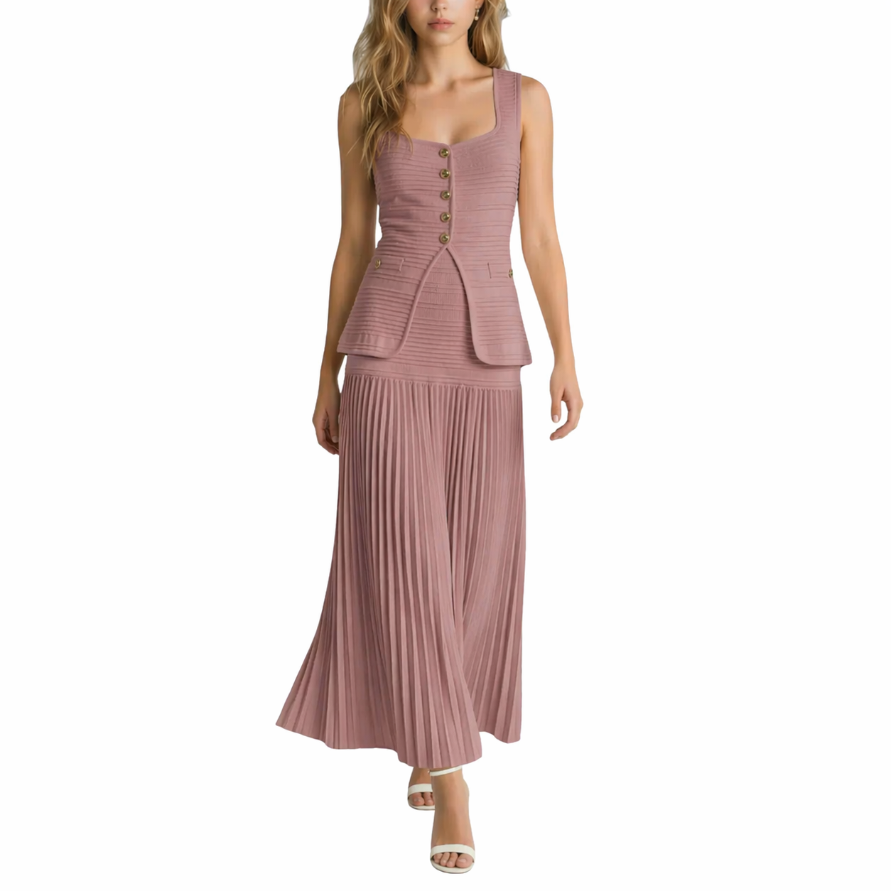 SET BLUSA Y FALDA TABLONES ROSA PALO