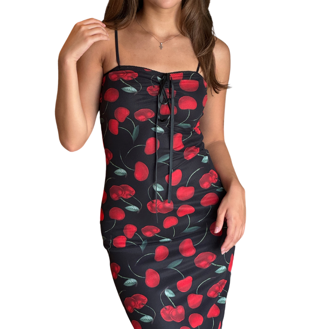 VESTIDO MIDI NEGRO CHERRIES