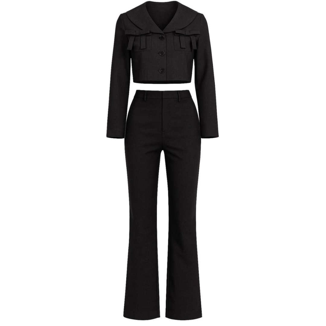 SET GRIS PANTALÓN Y BLAZER CON MOÑOS