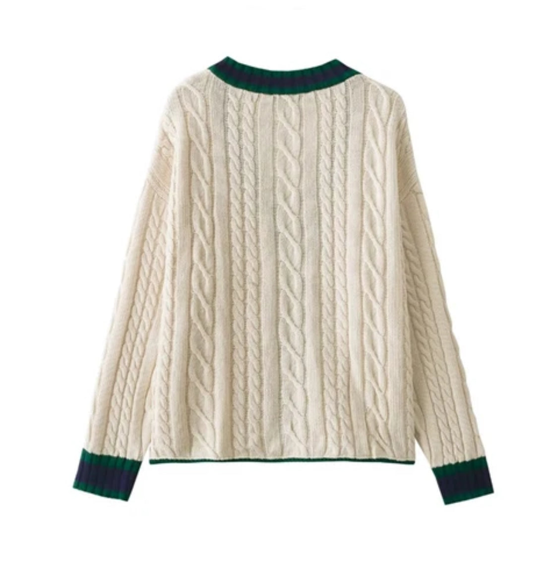 CARDIGAN TEJIDO BLANCO CON VERDE