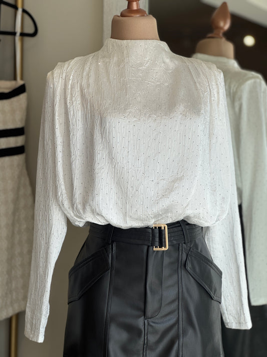 BLUSA MANGA LARGA CON BRILLOS BLANCA