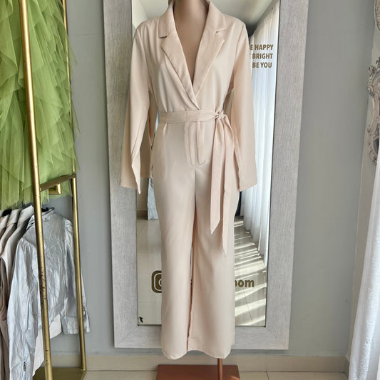 JUMPSUIT MANGA LARGA NUDE DE CUELLO V