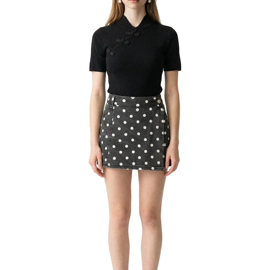 FALDA SHORT POLKA DOTS GRIS CON BLANCO