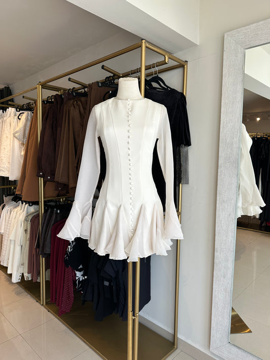 VESTIDO CORTO MANGA LARGA CON BOTONES BLANCO