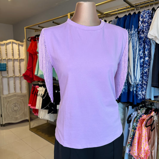 BLUSA MORADA CON FLECOS Y MANGA