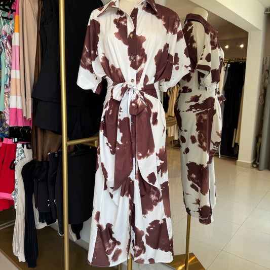 VESTIDO MIDI COWPRINT CAFÉ