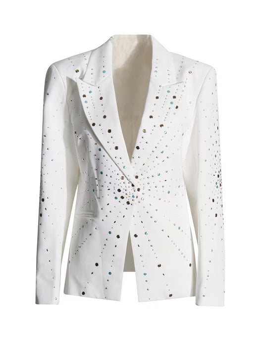 BLAZER BLANCO BRILLOS  AZUL Y CAFÉ