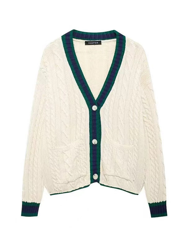 CARDIGAN TEJIDO BLANCO CON VERDE