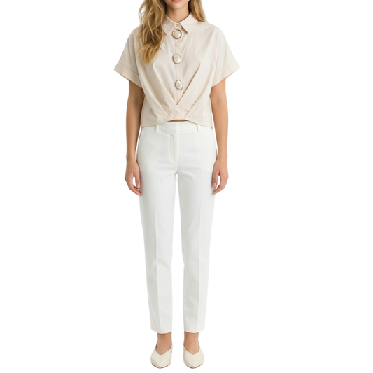 BLUSA MANGA CORTA BEIGE BOTONES DORADO