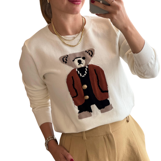 SUÉTER BEIGE CON OSITO CAFÉ