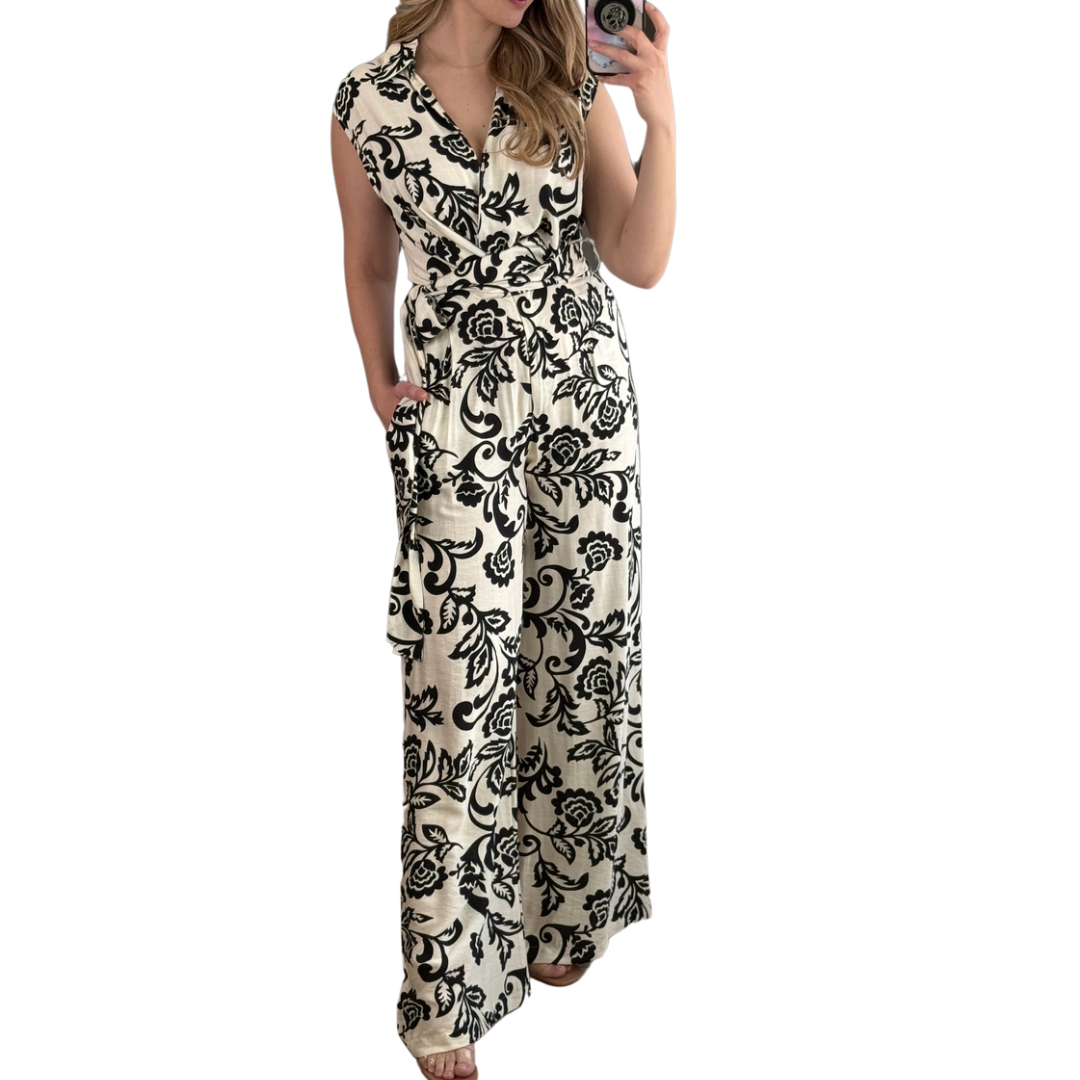 JUMPSUIT BEIGE FLOREADO NEGRO