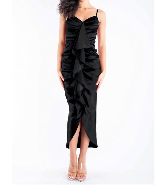 VESTIDO MIDI NEGRO SATINADO
