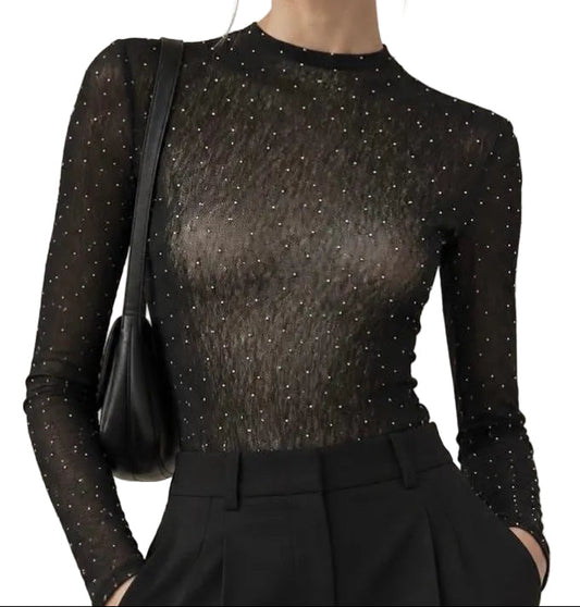 BLUSA MANGA LARGA NEGRA CON BRILLOS