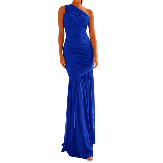VESTIDO LARGO MESH CORRUGADO AZUL REY