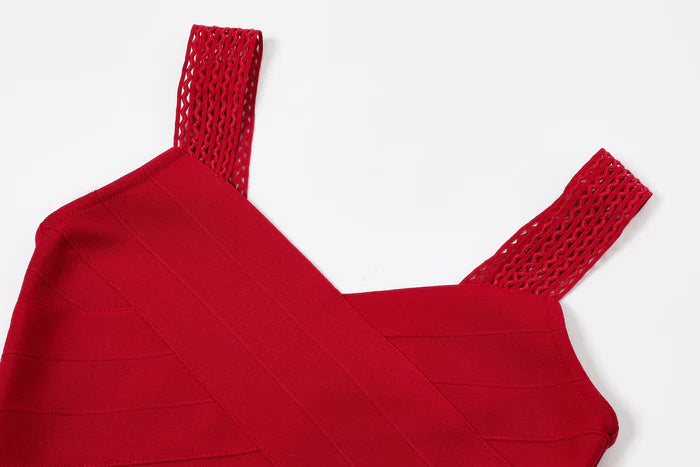 VESTIDO MIDI ROJO CON FLECOS