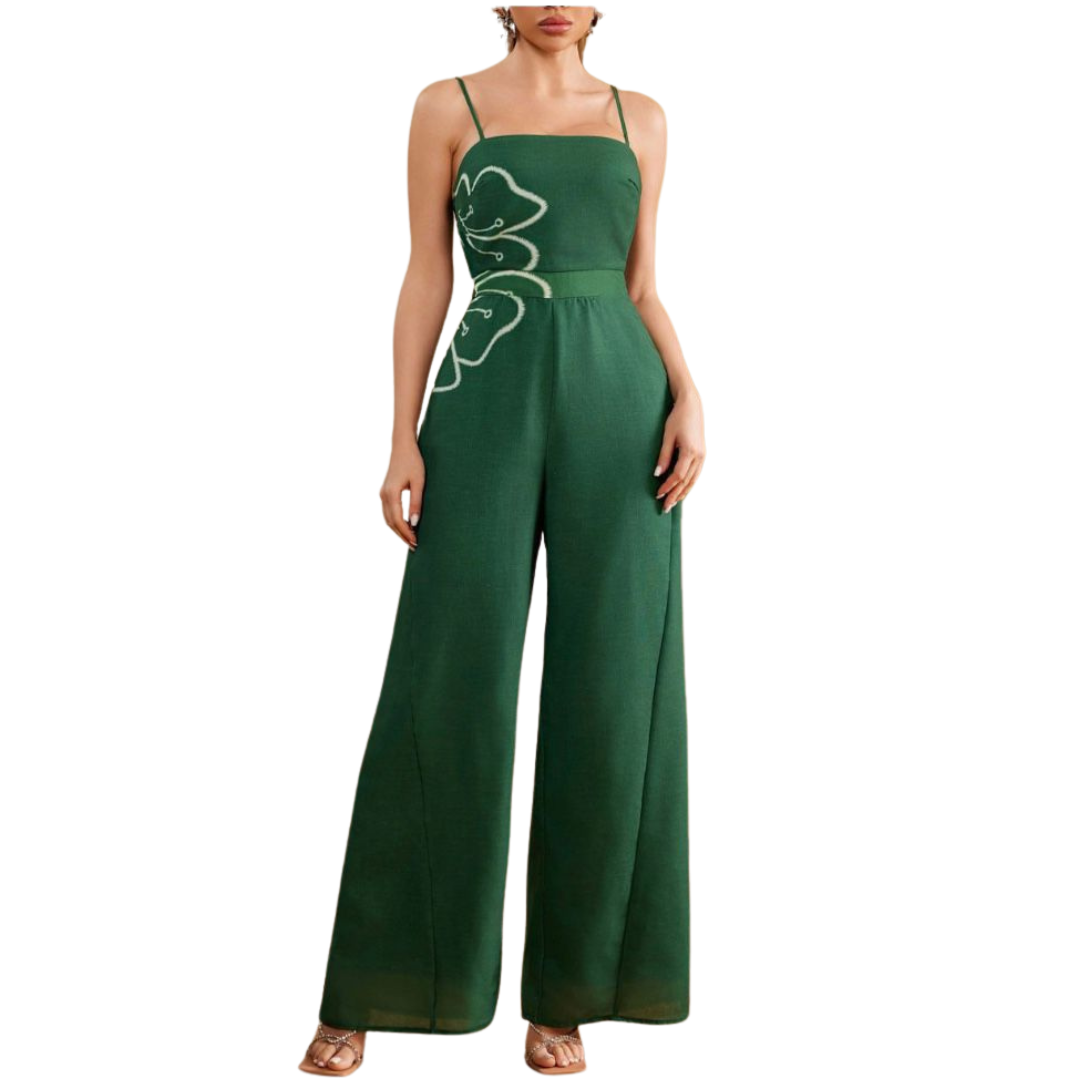 JUMPSUIT VERDE CON FLOR BEIGE