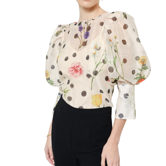BLUSA CON MANGA POLKA DOTS Y FLORES