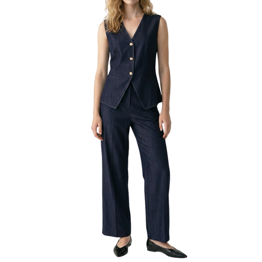 SET PANTALÓN Y CHALECO NAVY CON BLANCO PUNTEADO