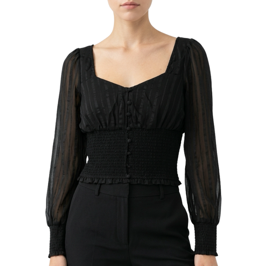 BLUSA MANGA LARGA NEGRA CON TRANSPARENCIAS